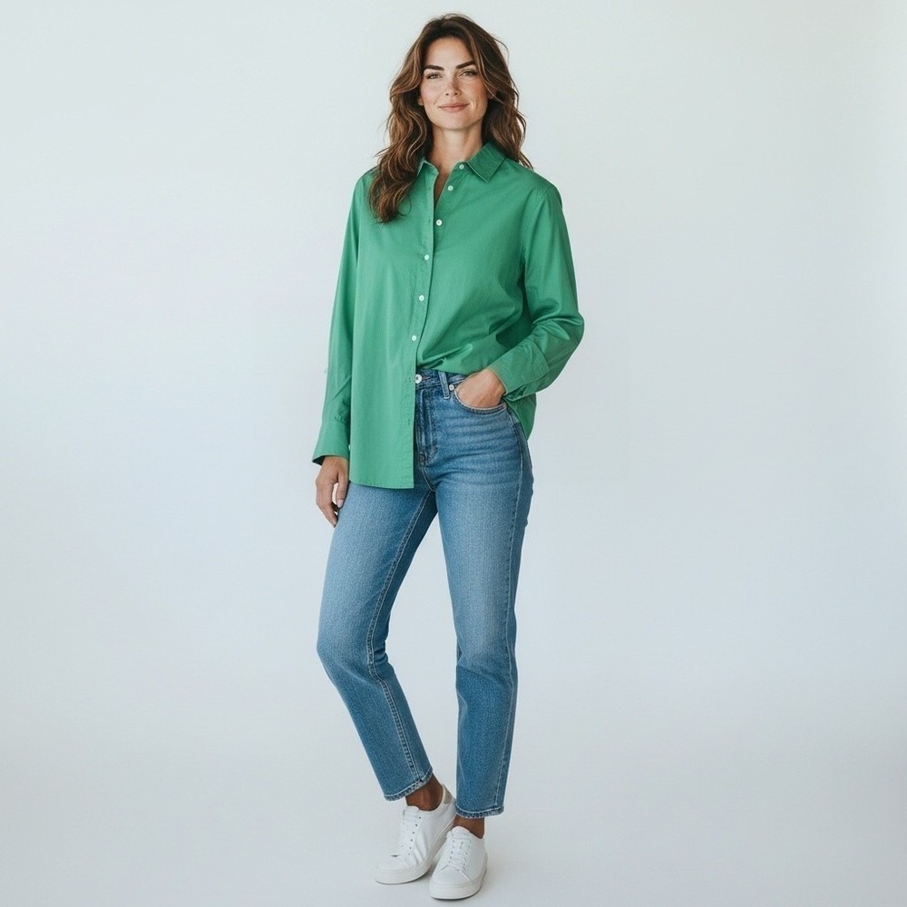 LOFT Womens XL Green Cotton blend Modal Shirt Pockets preppy minimalist casual